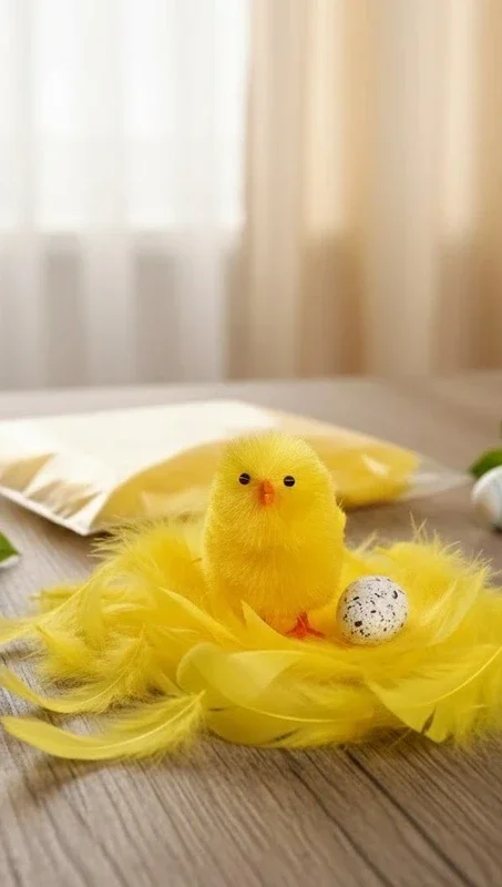 Lit de Plumes jaunes + poussin oeuf