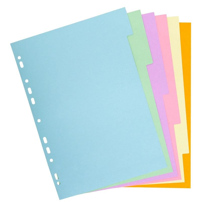 Intercalaire 6 positions format - A4 - carton recyclée - pastel